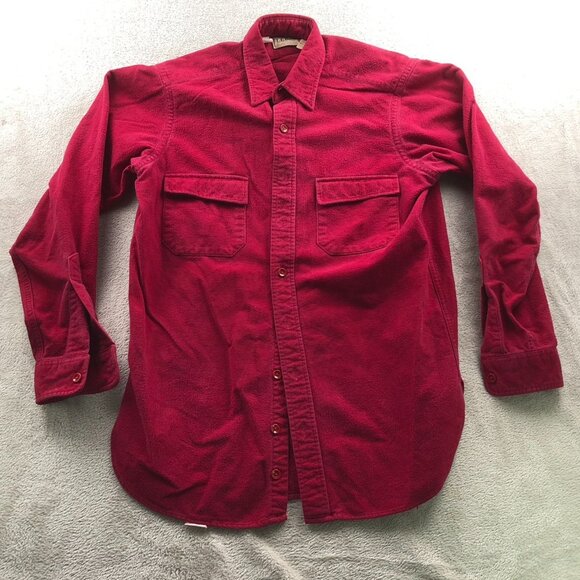 L.L. Bean Mens Dess Shirt Size 15.5 Neck M Tall Chamois Cloth Red Long Sleeve - Picture 12 of 13